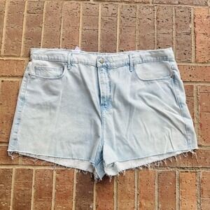 Good American Women's Light Blue Solid Cotton Mid Rise Cut Off Shorts Size 15